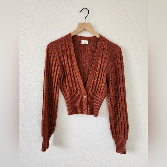 Artizia Wilfred Plunge Front Rustwood Cardigan Sweater Size Small - Picture 1 of 8